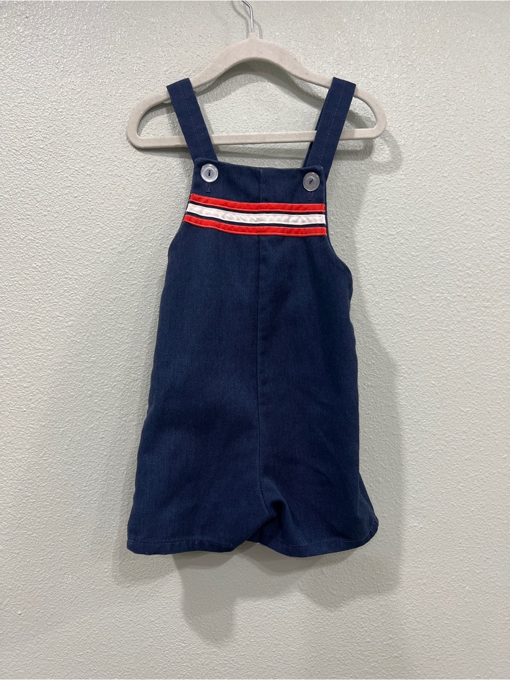 Vintage Toddler Romper Shortall Navy Blue Red White Stripe Handmade 18-24M 2T